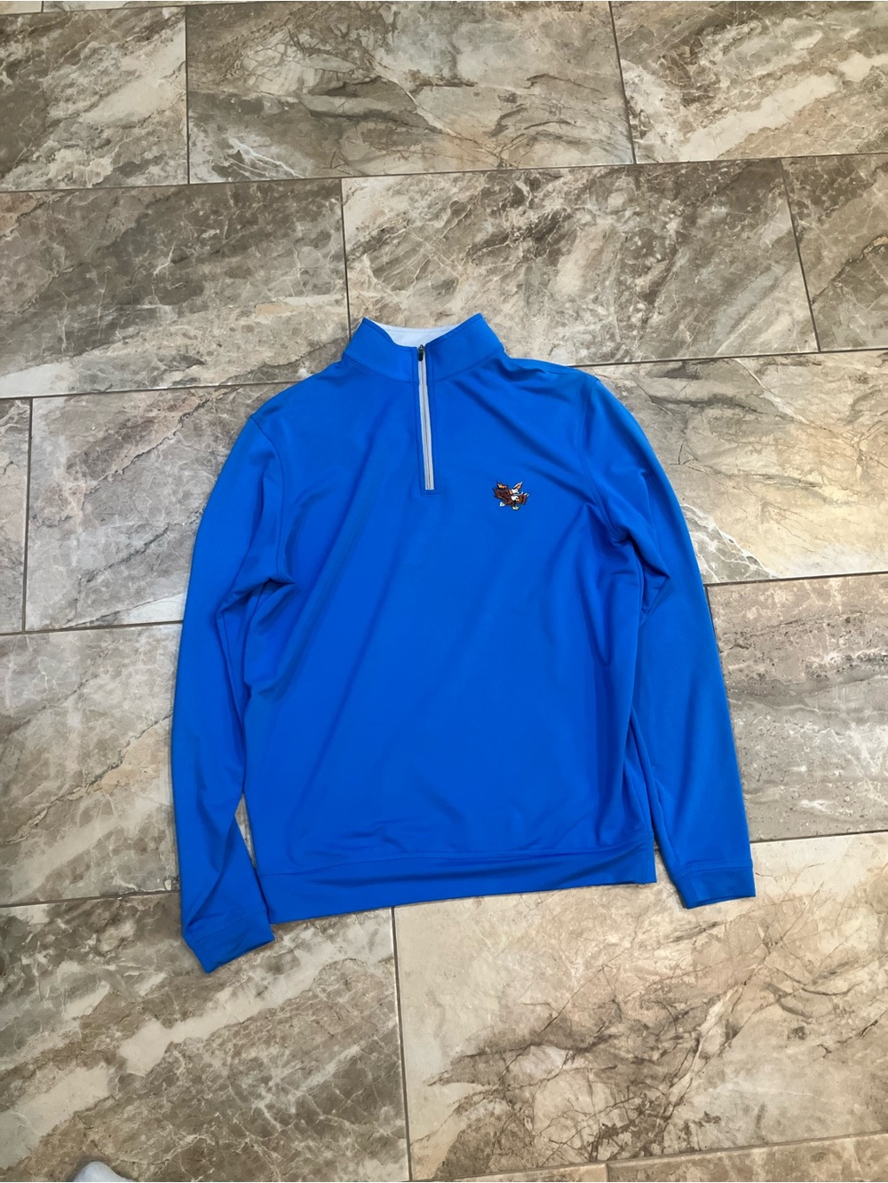 Peter Millar blue Mousture Wicking 1/4 zip COLLECTIBLE EMBROIDERY